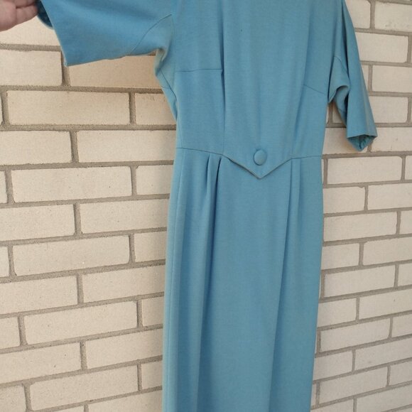 Vintage 60s Dress 36" Bust 28.5" Waist Blue Knit Fashion Wear Toronto - Picture 7 of 16